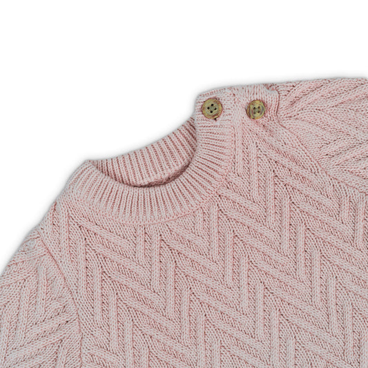 BabyToddler Textured Knit Sweater with Shoulder Buttons | Light pink