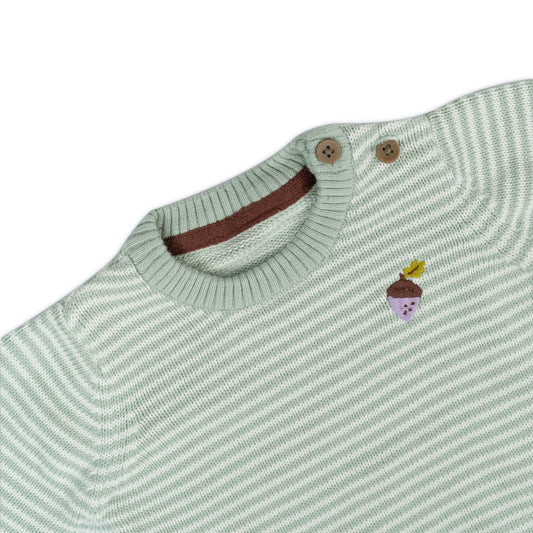 Striped Knit Baby Bodysuit Romper | Mint Green and White