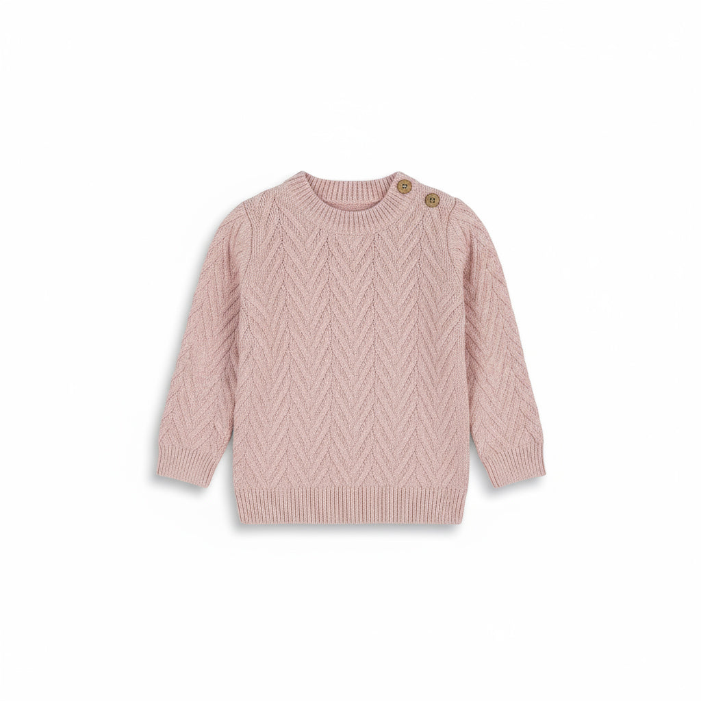 BabyToddler Textured Knit Sweater with Shoulder Buttons | Light pink
