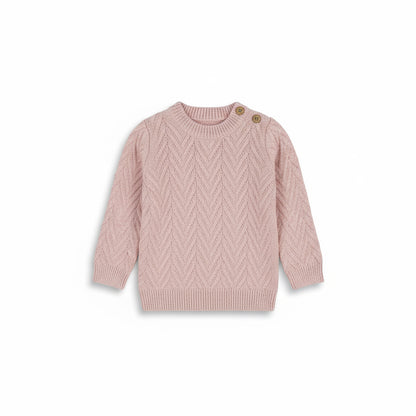 BabyToddler Textured Knit Sweater with Shoulder Buttons | Light pink