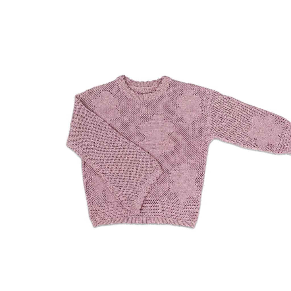 Girl's Floral Knit Sweater | Mauve Pink