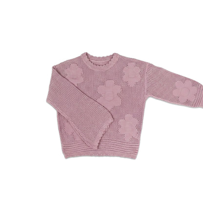 Girl's Floral Knit Sweater | Mauve Pink