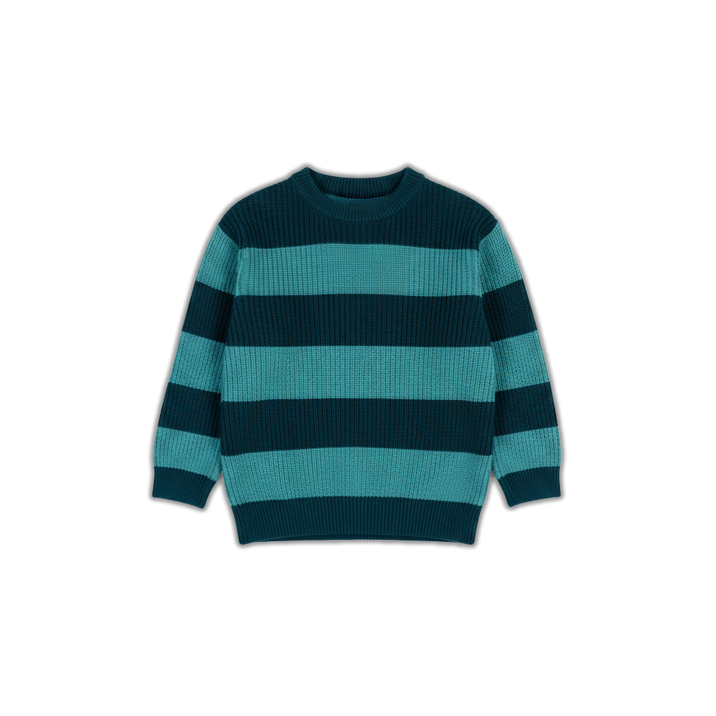 Boy's Striped Knit Pullover Sweater | Teal and Aqua Blue
