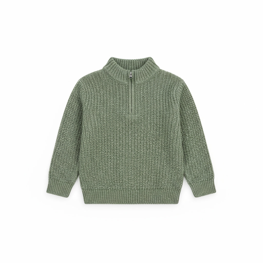 Half-Zip Knit Boy Sweater | Olive or khaki Green