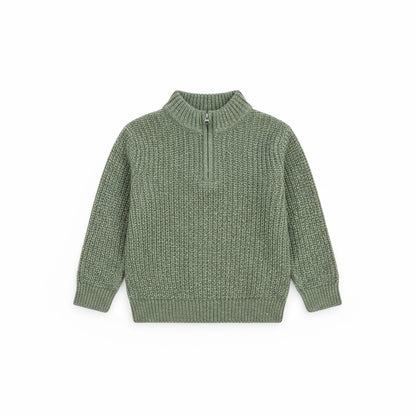 Half-Zip Knit Boy Sweater | Olive or khaki Green