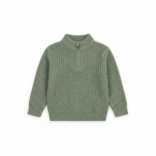 Half-Zip Knit Boy Sweater | Olive or khaki Green
