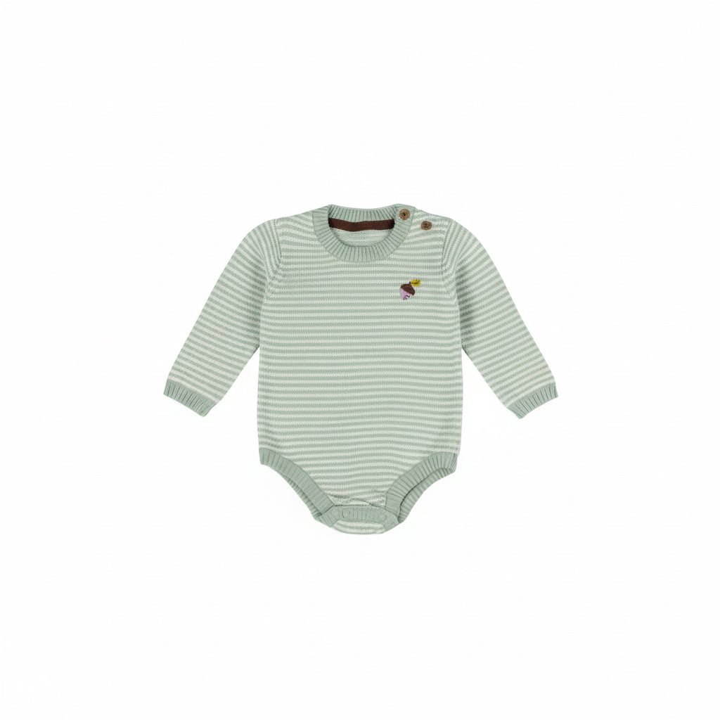 Striped Knit Baby Bodysuit Romper | Mint Green and White