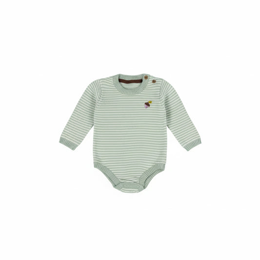Striped Knit Baby Bodysuit Romper | Mint Green and White