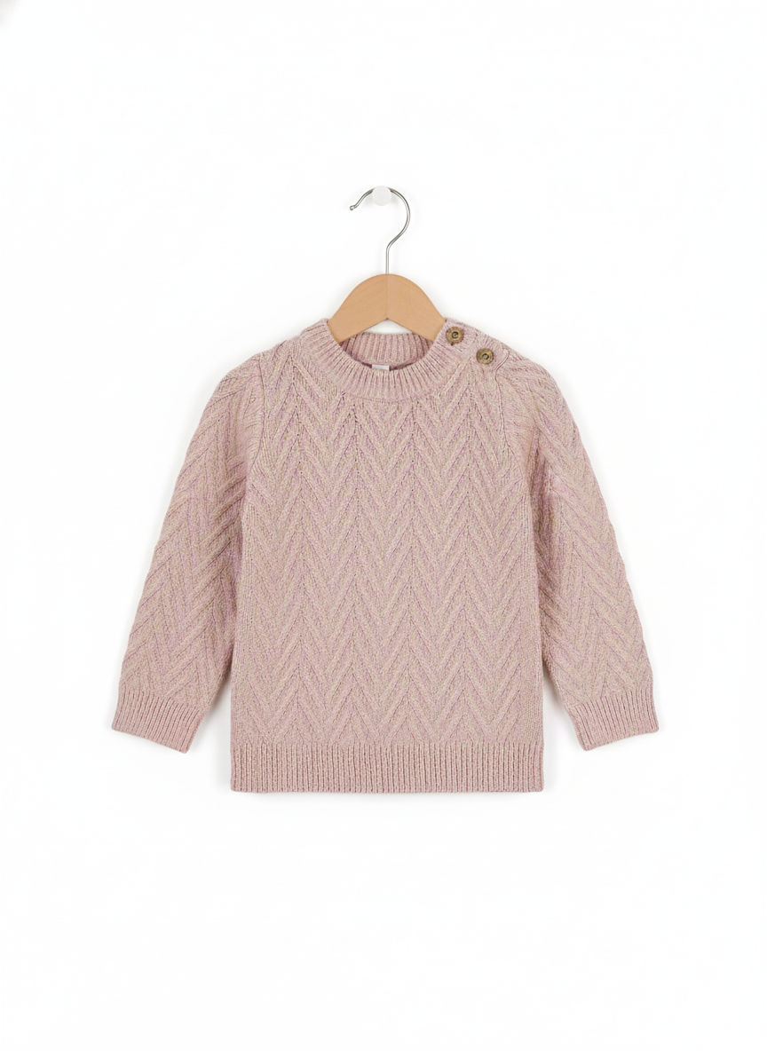 BabyToddler Textured Knit Sweater with Shoulder Buttons | Light pink
