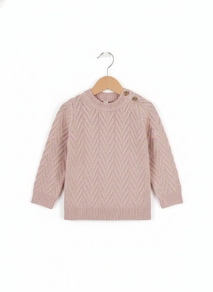 BabyToddler Textured Knit Sweater with Shoulder Buttons | Light pink