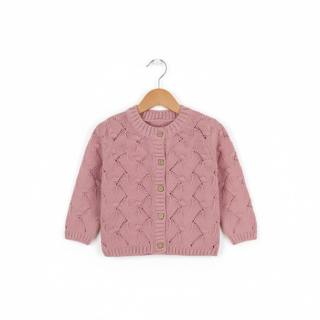 Baby Knit Bubble Cardigan with Front Buttons | Dusty pink or Rose pink