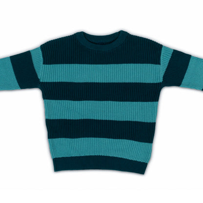Boy's Striped Knit Pullover Sweater | Teal and Aqua Blue