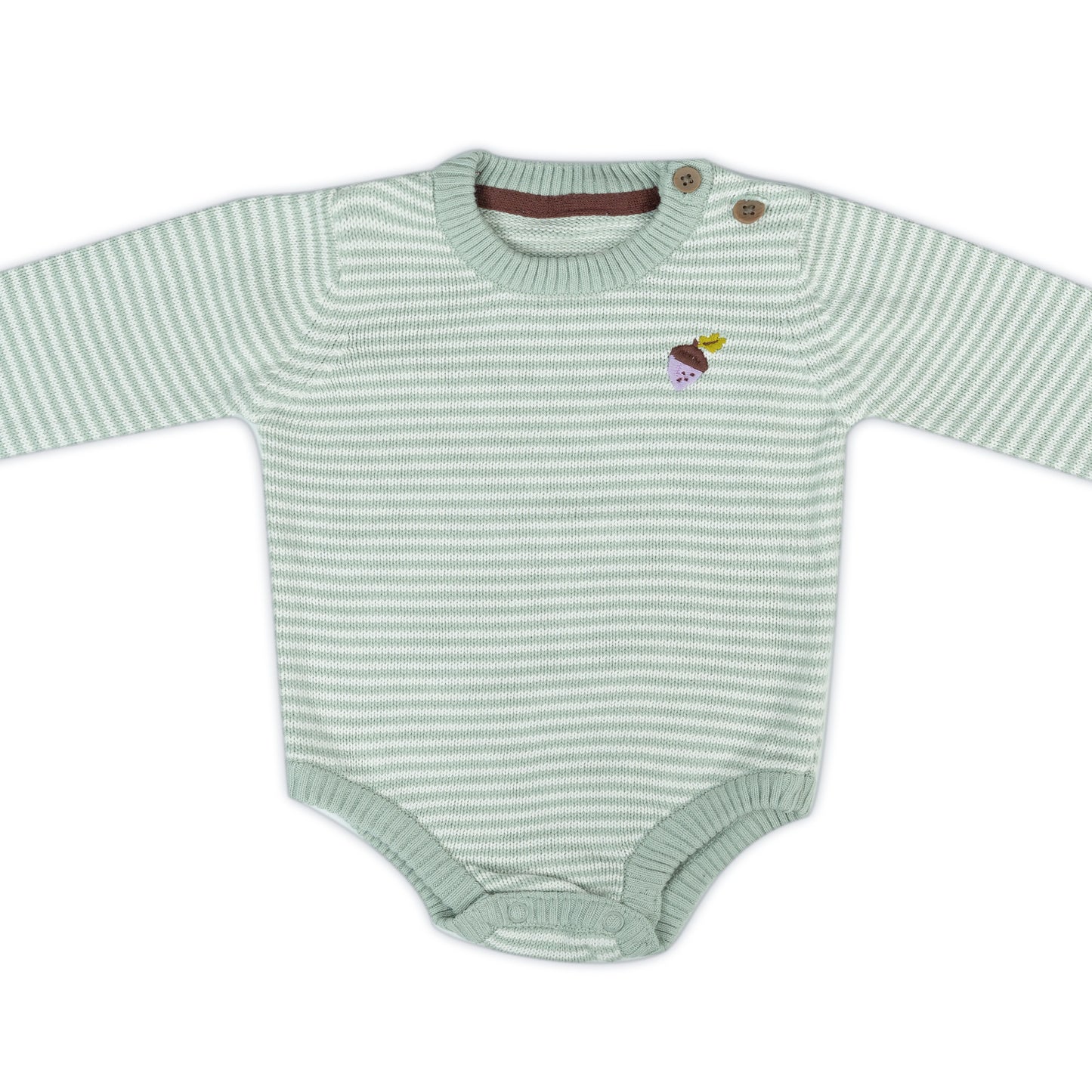 Striped Knit Baby Bodysuit Romper | Mint Green and White