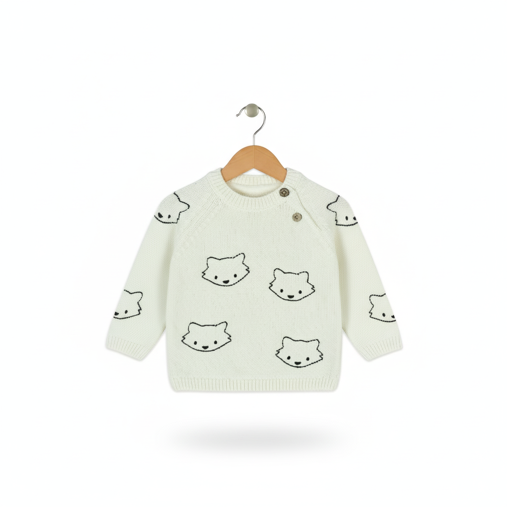 Kitty-Face Baby Knit Sweater | Off-White