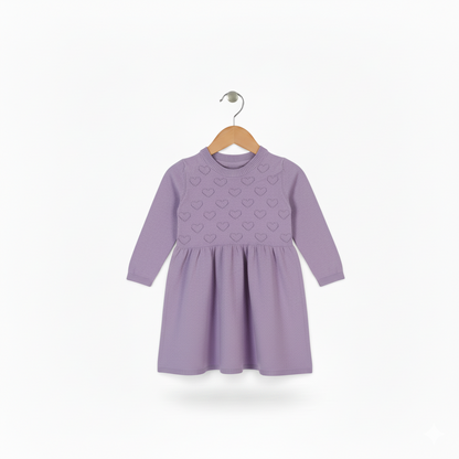 Girls’ Lavender Heart Knit Dress Long Sleeve | Lavender
