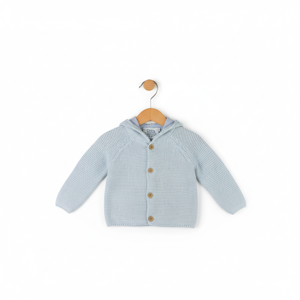 Baby Knitted Hooded Cardigan with Bear Ears | Light Blue