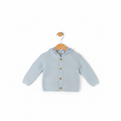 Baby Knitted Hooded Cardigan with Bear Ears | Light Blue
