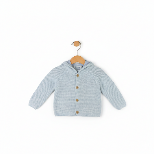 Baby Knitted Hooded Cardigan with Bear Ears | Light Blue