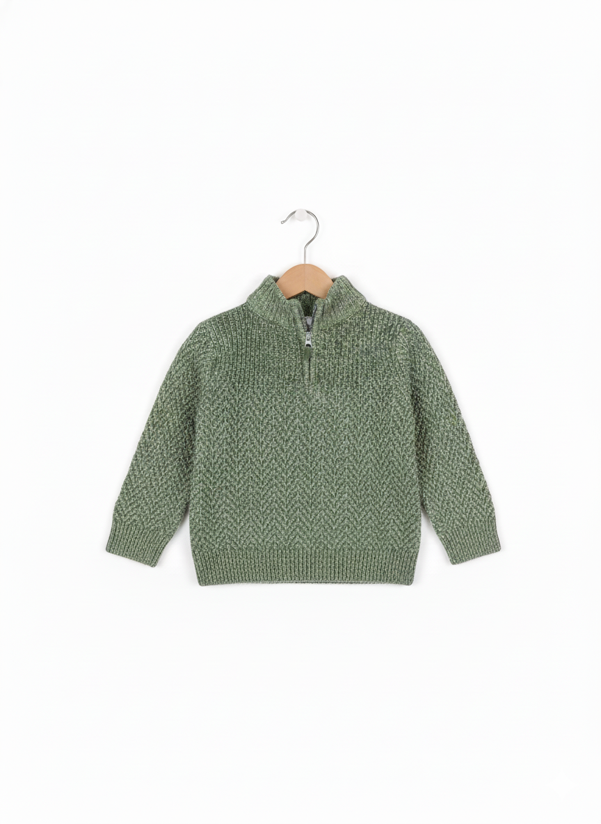 Half-Zip Knit Boy Sweater | Olive or khaki Green