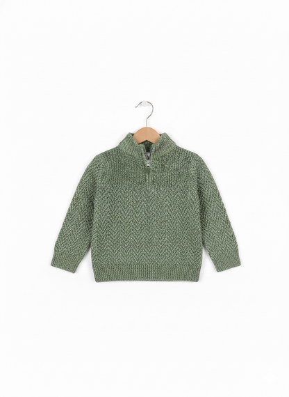 Half-Zip Knit Boy Sweater | Olive or khaki Green