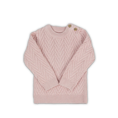 BabyToddler Textured Knit Sweater with Shoulder Buttons | Light pink