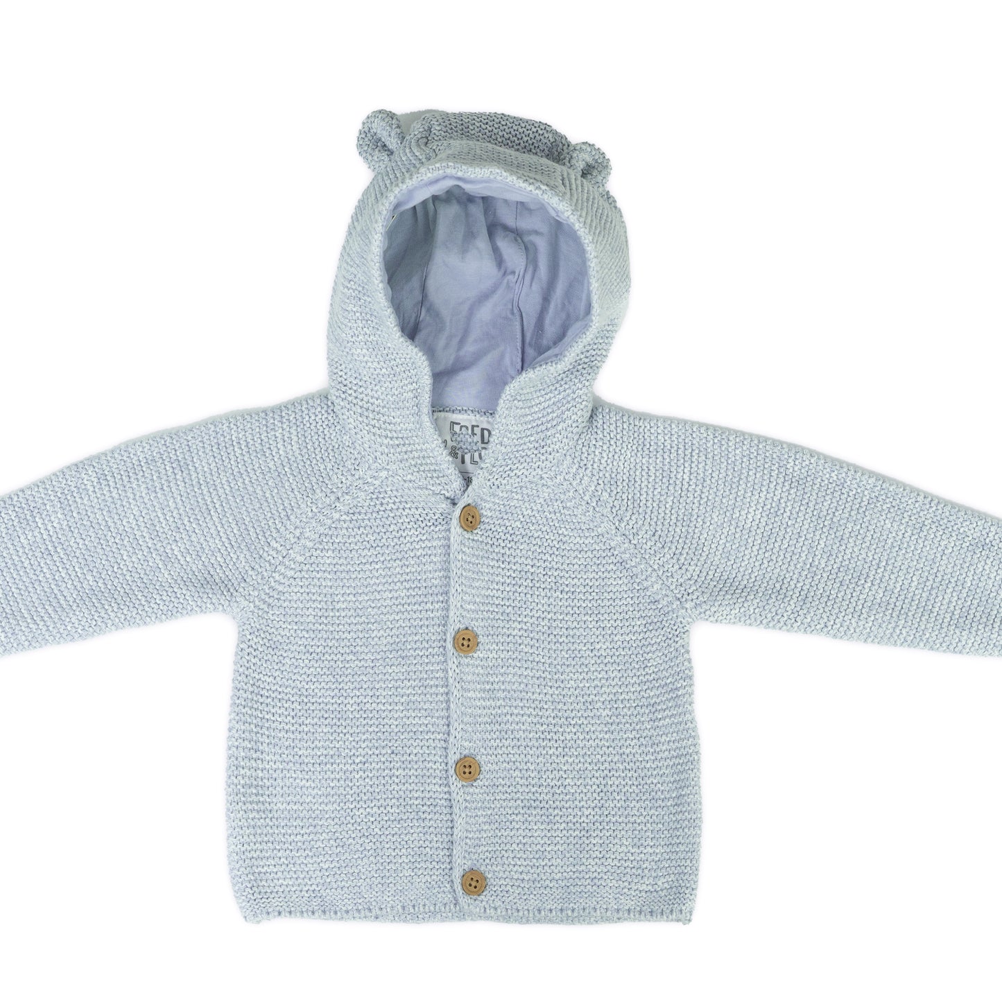 Baby Knitted Hooded Cardigan with Bear Ears | Light Blue