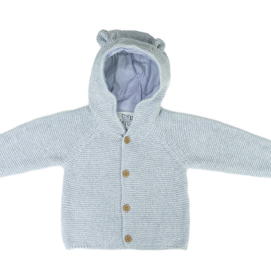 Baby Knitted Hooded Cardigan with Bear Ears | Light Blue