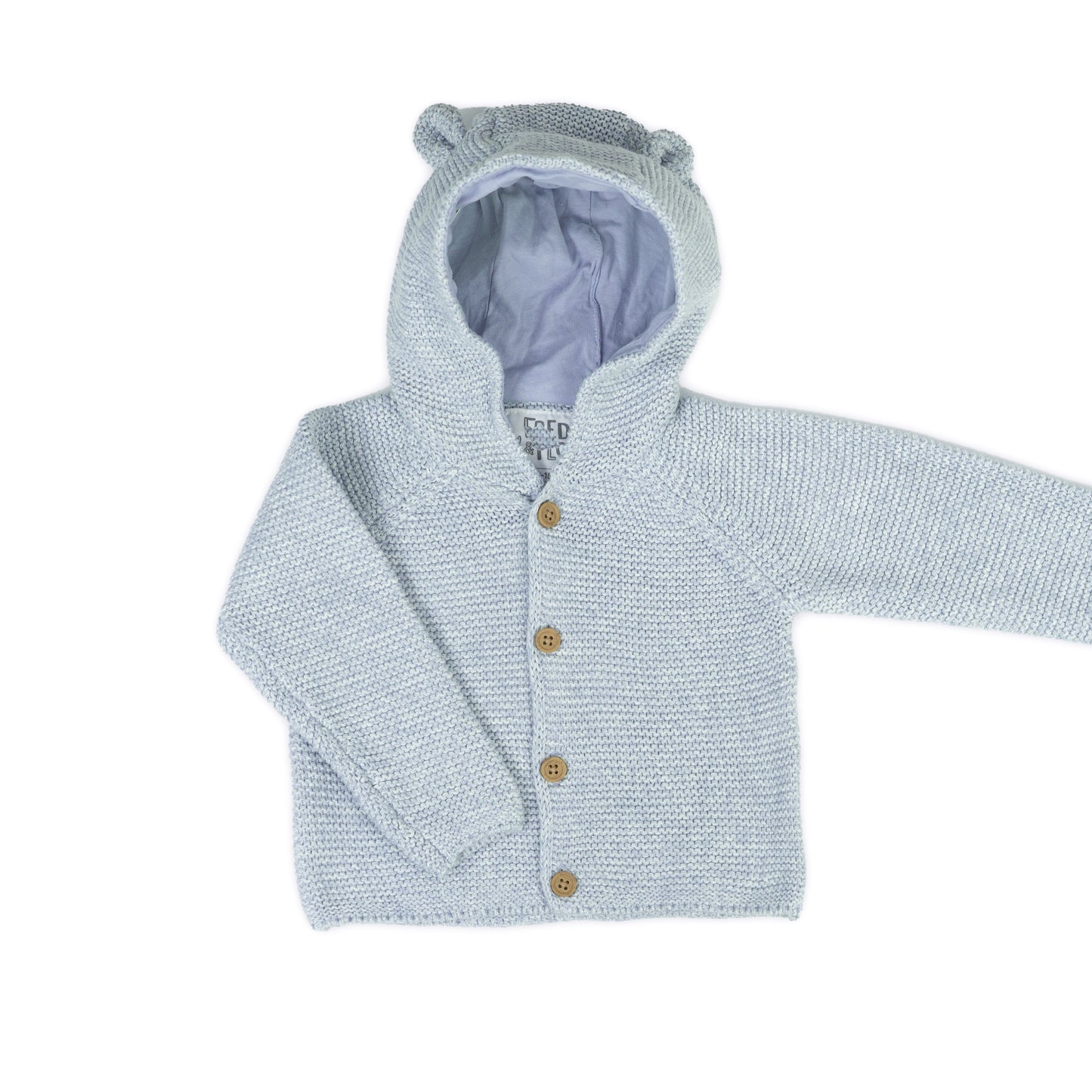 Baby Knitted Hooded Cardigan with Bear Ears | Light Blue