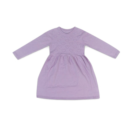 Girls’ Lavender Heart Knit Dress Long Sleeve | Lavender