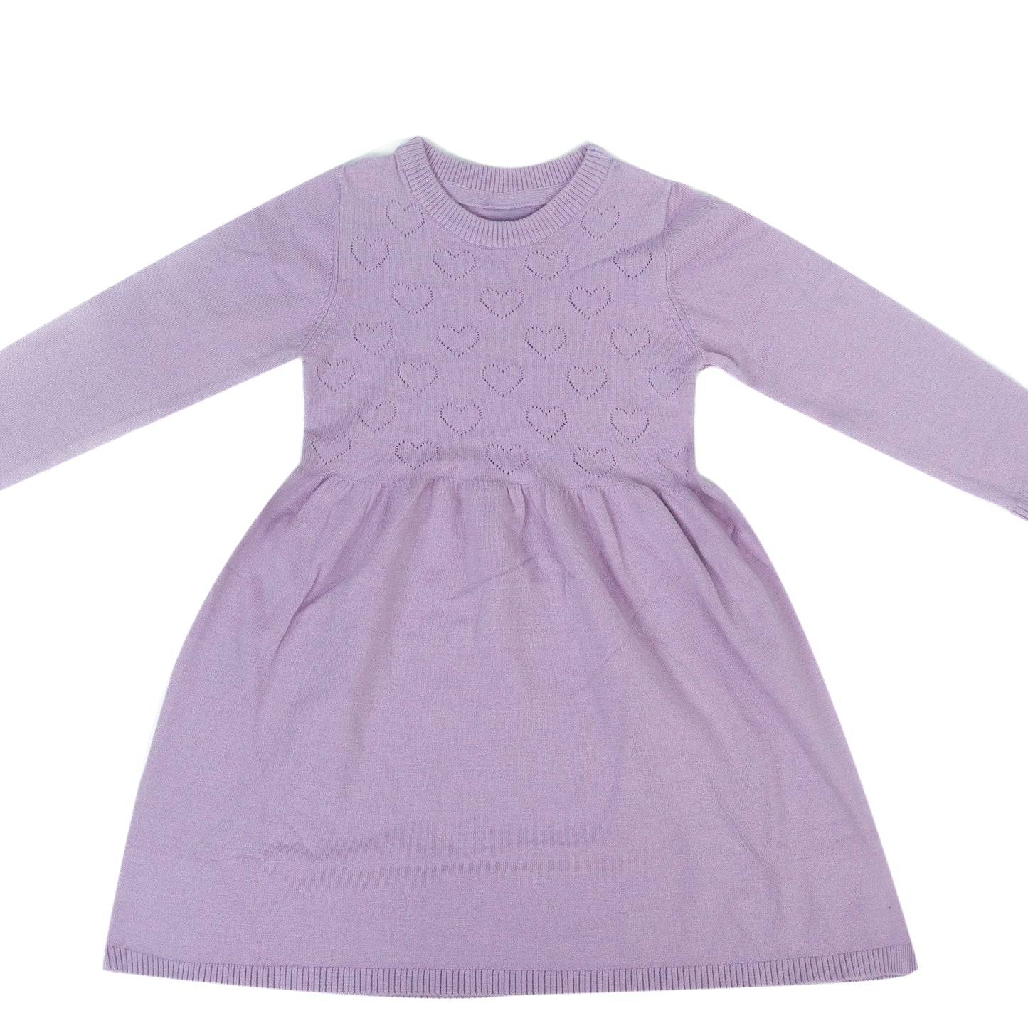 Girls’ Lavender Heart Knit Dress Long Sleeve | Lavender