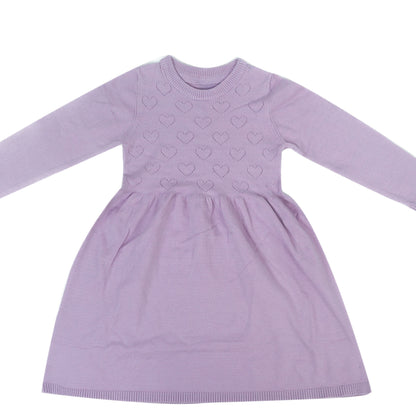 Girls’ Lavender Heart Knit Dress Long Sleeve | Lavender