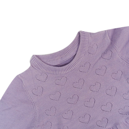 Girls’ Lavender Heart Knit Dress Long Sleeve | Lavender
