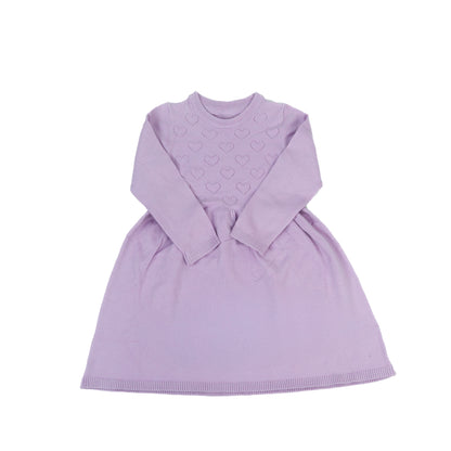 Girls’ Lavender Heart Knit Dress Long Sleeve | Lavender
