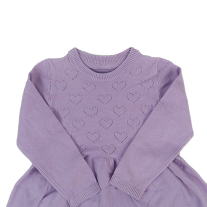 Girls’ Lavender Heart Knit Dress Long Sleeve | Lavender