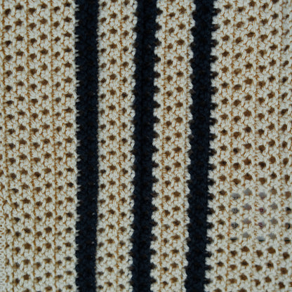 Boy's Short Sleeve Knit Button-Up Shirt | Beige with Black Stripes