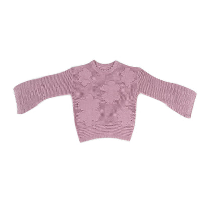 Girl's Floral Knit Sweater | Mauve Pink