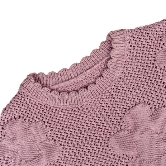 Girl's Floral Knit Sweater | Mauve Pink