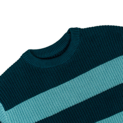 Boy's Striped Knit Pullover Sweater | Teal and Aqua Blue