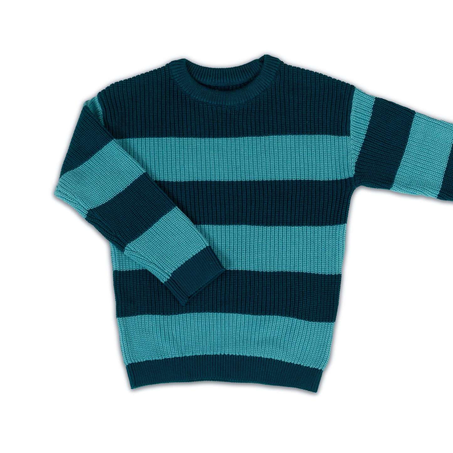 Boy's Striped Knit Pullover Sweater | Teal and Aqua Blue