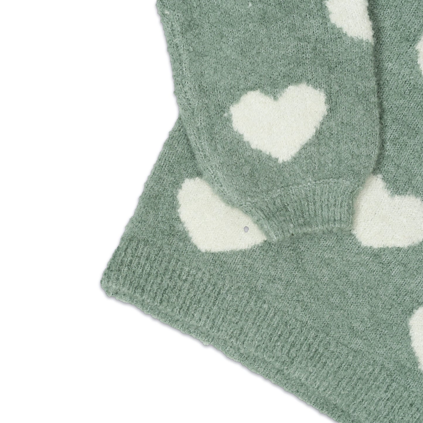 Girl's Heart Pattern Turtleneck Sweater | Sage Green with White Hearts