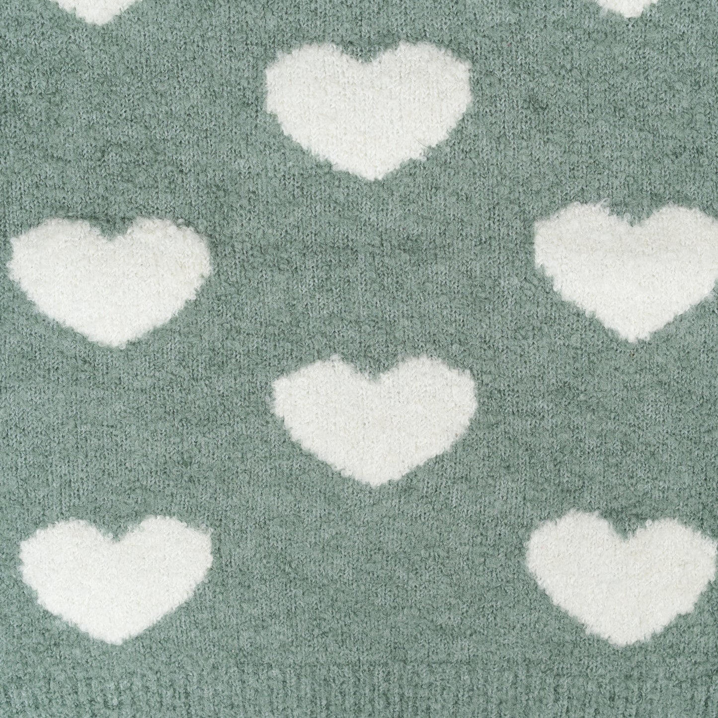Girl's Heart Pattern Turtleneck Sweater | Sage Green with White Hearts