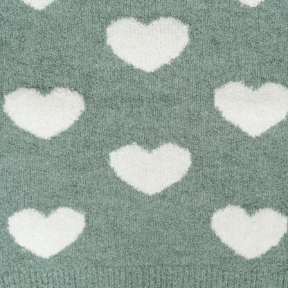 Girl's Heart Pattern Turtleneck Sweater | Sage Green with White Hearts