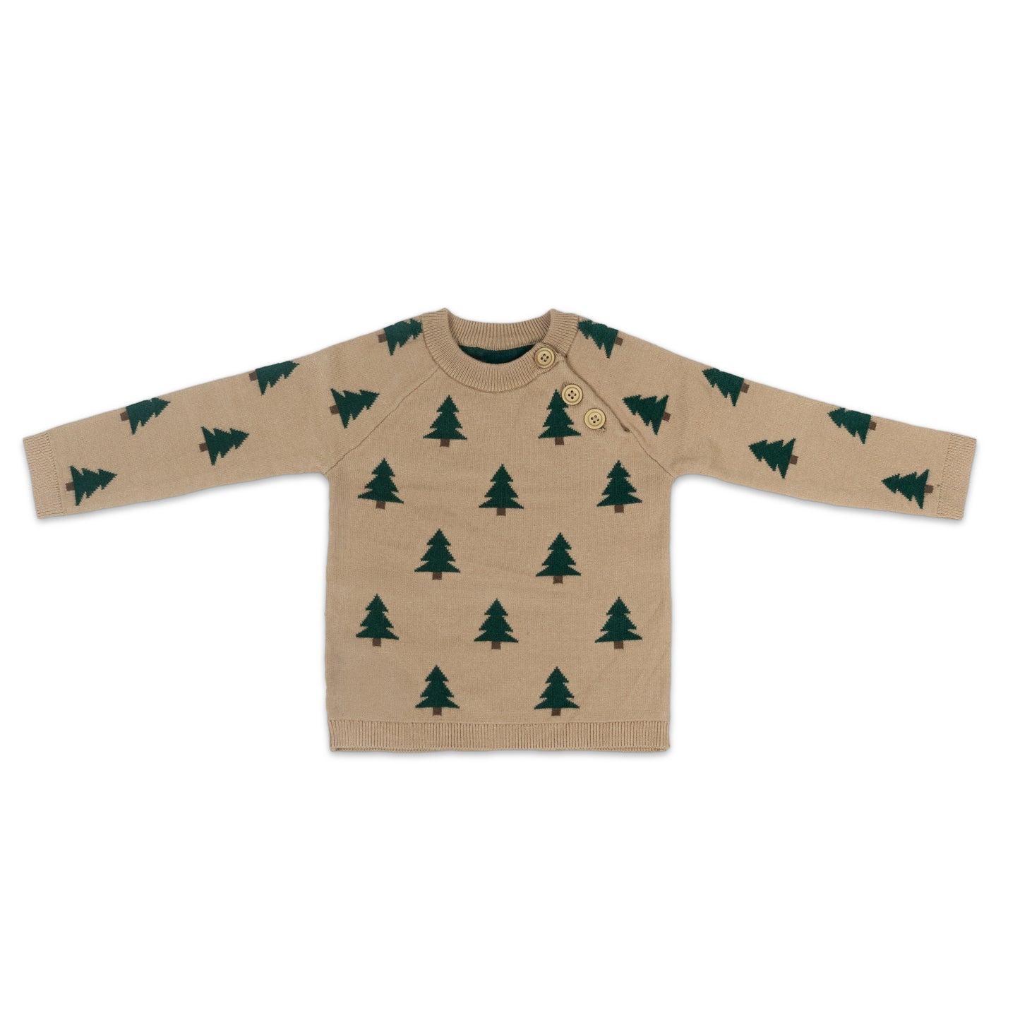 Pine Tree Pattern Baby Knit Sweater | Beige with Dark Green
