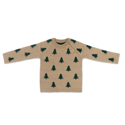 Pine Tree Pattern Baby Knit Sweater | Beige with Dark Green