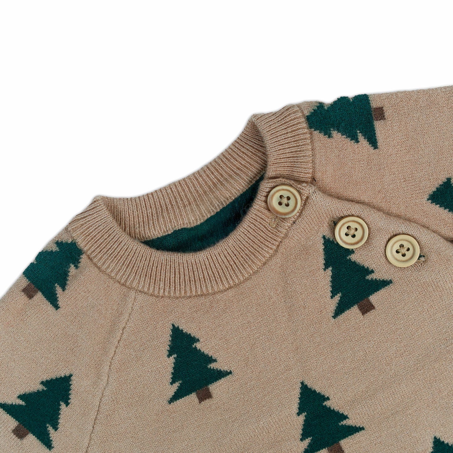 Pine Tree Pattern Baby Knit Sweater | Beige with Dark Green