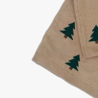 Pine Tree Pattern Baby Knit Sweater | Beige with Dark Green