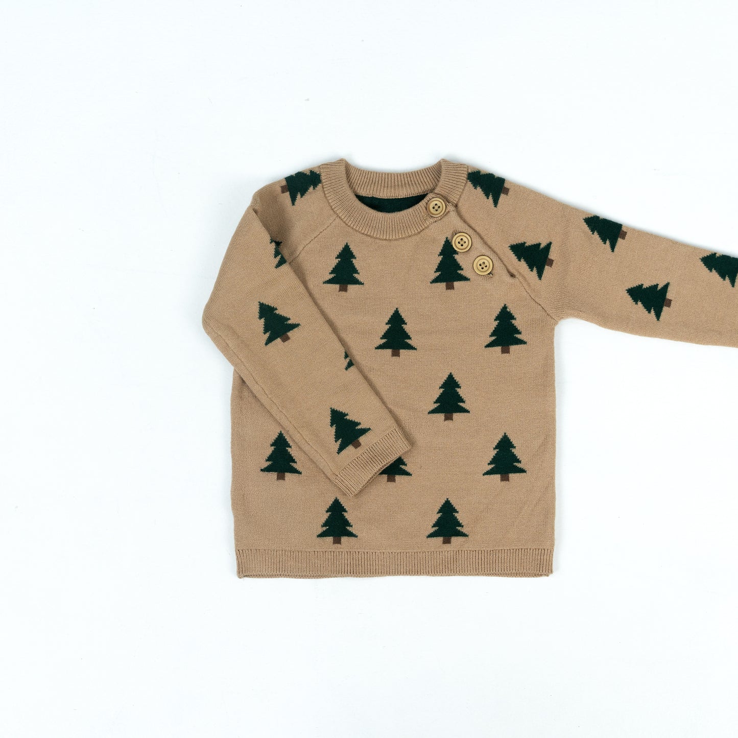 Pine Tree Pattern Baby Knit Sweater | Beige with Dark Green
