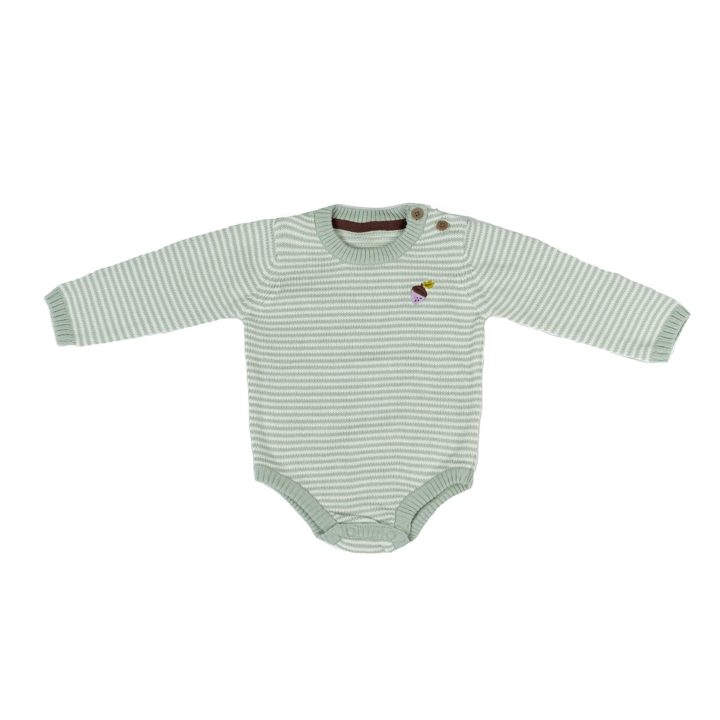 Striped Knit Baby Bodysuit Romper | Mint Green and White