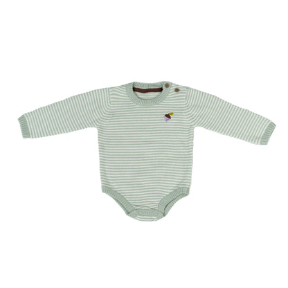 Striped Knit Baby Bodysuit Romper | Mint Green and White