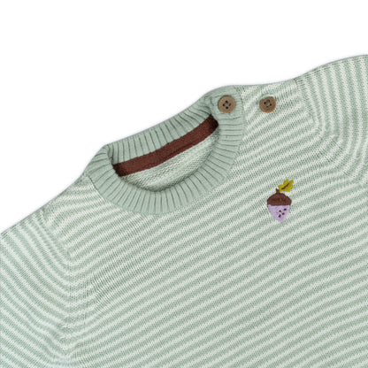 Striped Knit Baby Bodysuit Romper | Mint Green and White